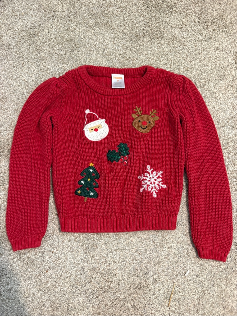Gymboree - knit holiday pullover sweater. Size 3T Red Christmas Santa Tree Snow